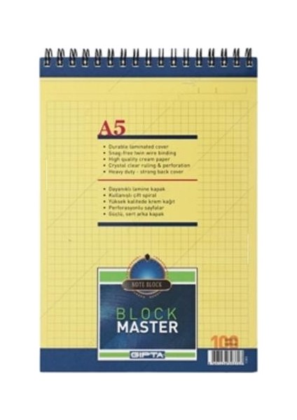 Prizma A5 Defter Kareli Sipralli 100 Yp Sert Kapak Renklı Sayfala