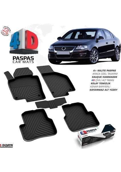 VW Passat B6 4D Havuzlu Paspas 2005-2010 A+Kalite