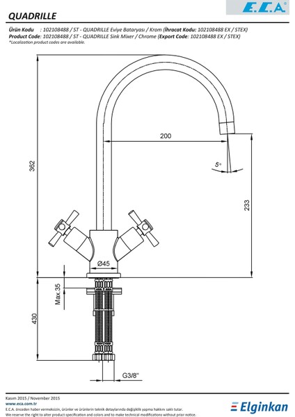 Eca Quadrille Mutfak-Evye-Eviye Bataryası 102108488 E.C.A.