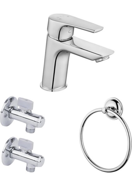 Eca Niobe Lavabo Batarya 053+Eca Filtreli Ara Musluk 2Li+Havluluk
