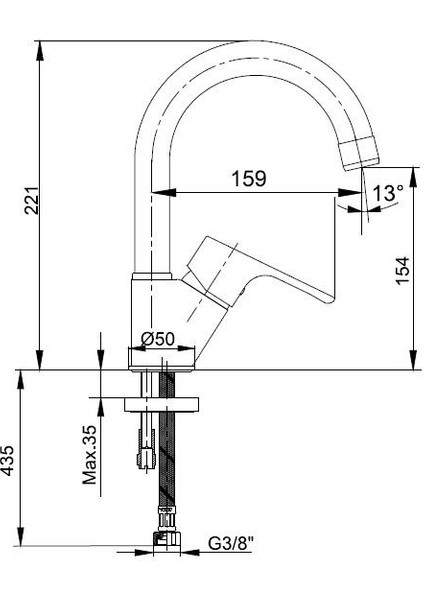 Eca Niobe Kuğu Boru Lavabo Batarya 054+2 Eca Filtreli Ara Musluk
