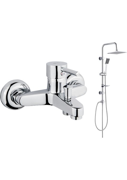 Tulip Banyo Bataryası 61091+Tema Rain Quadro Banyo Tepe Duş Takımı 53240 2'Li Set