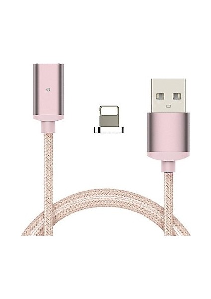 Manyetik Mıknatıslı Apple iPhone Uyumlu Lightning Şarj Kablosu Hasır-Örgü Ekstra Dayanıklı