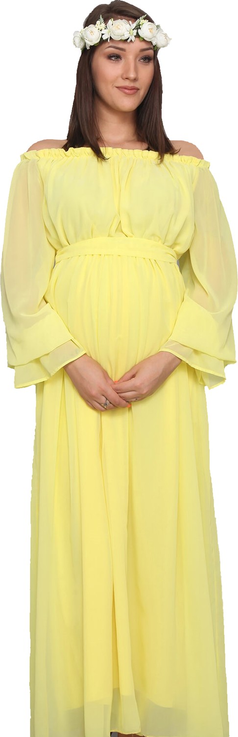 Moda Labio Babyshower Dökümlü Sarı Hamile Elbisesi