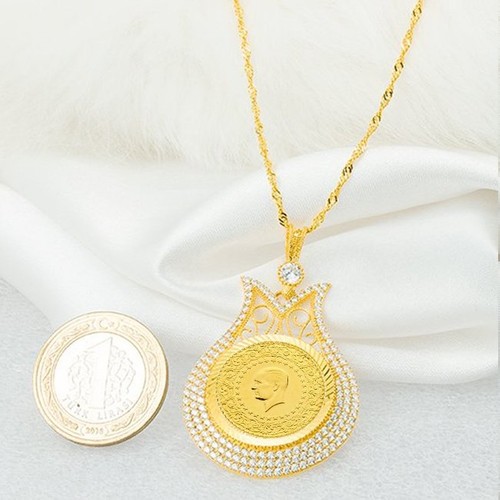 Bilezikci Yarım Altınlı Lale Çerçeveli Altın Kolye Fiyatı