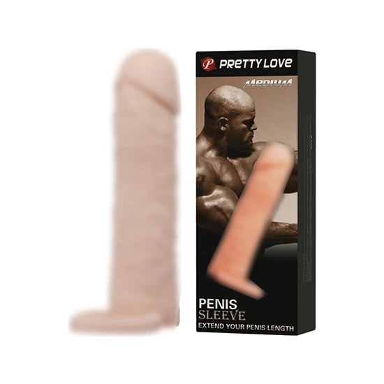 Pretty Love 5 cm Dolgulu Realistik Uzatmalı Penis Kılıfı Dildo Ten Rengi Penis