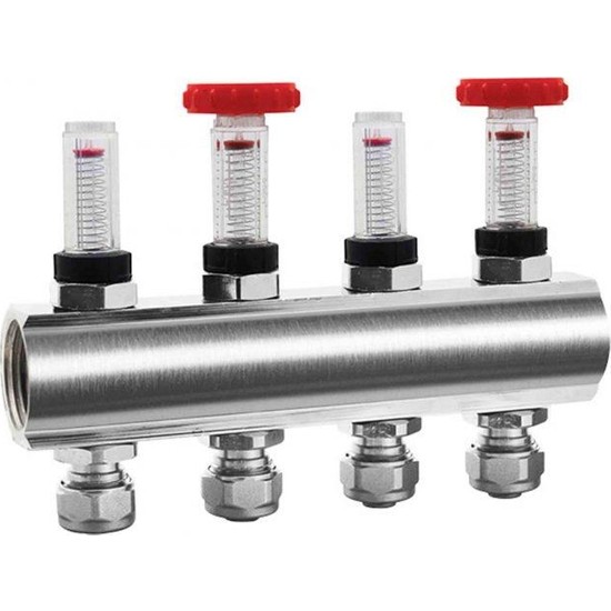 встроенные смесительные узлы. коллектор для теплого пола sus 304. коллекторная группа mixell (е004-5) 1" вр, 3 отвода 3/4" евроконус, расходомер. коллектор теплого пола аквалинк. со коллектор.