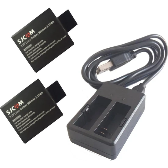 Gplus SJCAM Aksiyon Kamera Çiftli USB Şarj İstasyonlu Çift Yedek Batarya Pakedi 3lü Şarj Aleti Seti