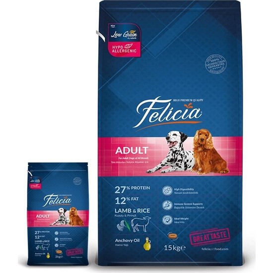 Felicia 15 kg Kuzulu Yetişkin Köpek Maması + 3 Kg Hediyeli Fiyatı
