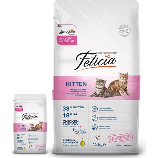 Felicia 12 kg TavukluHamsili Yavru Kedi Maması + 2 Kg Fiyatı
