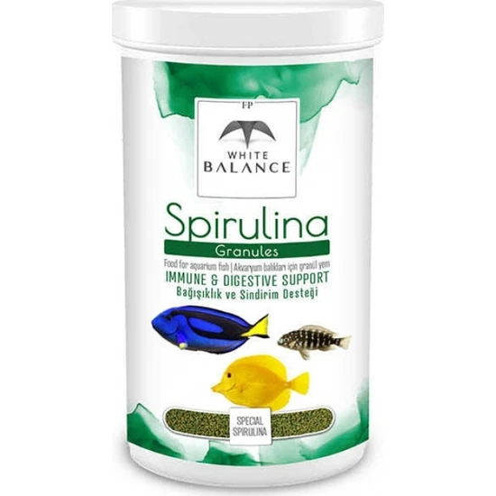 White Balance Spirulina Granules Bitkisel Balık Yemi 250ml