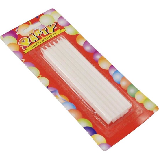 PartiniSeç 12 Adet Beyaz İnce Uzun Pasta Mumu Uzunluk 20 cm Fiyatı