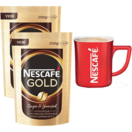 Nescafe Gold Eko Paket 200 gr 2 Adet alana 1 Adet Nescafe Bardak