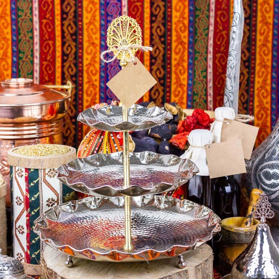 Gaziantepten El İşi 3 Katlı Bakır İkramlık Kurabiyelik Fiyatı