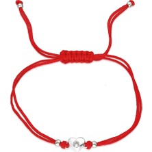 Adal Silver Kadın Gümüş Kalpli Kırmızı İpli Bileklik