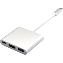 Lovıver Tip-C USB 3.1 Usb-C 4K HDMI Usb3.0 Adaptörü 3 In 1 Hub Macbook Gümüş (Yurt Dışından)