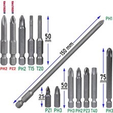 Badem10 Izeltaş-Klytek Matkap Bits Uç Vidalama Ucu Düz Yıldız Torx Uç (13 Parça)