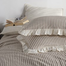 Macas Home Soil %100 Pamuklu Fırfırlı Ipliği Boyalı Çift Kişilik Nevresim Takımı 200 x 220 cm
