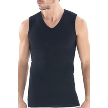 Erkek Sıfır Kol V Yaka Siyah Korseli Atlet 9208 Blackspade