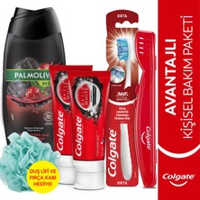 Colgate Diş Macunu 50 ml x2, Orta Diş Fırçası, Palmolive Men Erkek Duş Jeli 500 ml + Duş Lifi & Fırça Kabı