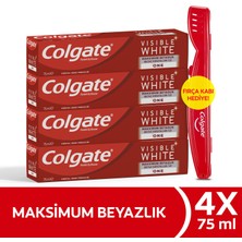 Colgate Visible White Maksimum Beyazlık Beyazlatıcı Diş Macunu 75 ml x 4 Adet + Diş Fırçası Kabı