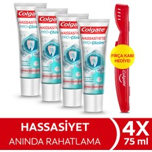 Colgate Hassasiyete Pro Çözüm Anında Rahatlama Diş Macunu 75 ml x 4 Adet + Fırça Kabı