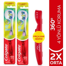 Colgate 360 Gelişmiş 4 Yönlü Koruma Orta Diş Fırçası x 2 Adet + Diş Fırçası Kabı