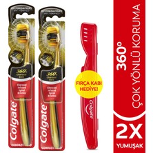 Colgate 360 Charcoal Gold Çok Yönlü Koruma Yumuşak Diş Fırçası x 2 Adet + Diş Fırçası Kabı