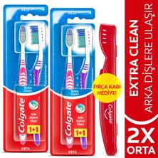 Colgate Extra Clean Orta Diş Fırçası 1+1 x 2 Adet + Diş Fırçası Kabı