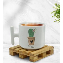 BK Kişiye Özel Kaktüs Tasarımlı T Kulplu Beyaz Middle Kupa Bardak-6