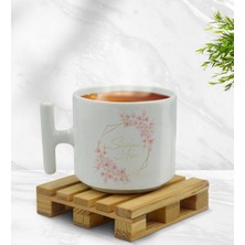 BK Kişiye Özel Çiçek Tasarımlı T Kulplu Beyaz Middle Kupa Bardak-6