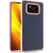 Kzy Xiaomi Poco X3 Kapak Metal Kamera Korumalı Arkası Şeffaf Silikon Kılıf - Rose Gold