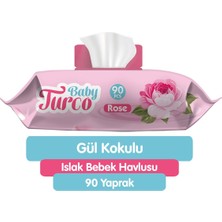 Baby Turco Islak Havlu Mendil 90 Yaprak Gül/rose Plastik Kapaklı Tekli Pk