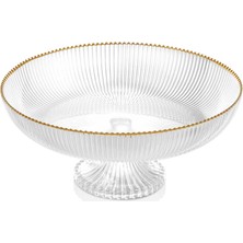 İliva Cam Ayaklı Meyvelik Gold Yaldız Detaylı Servis Sunum Tabağı