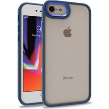 Caseworld Apple iPhone 7 Kapak Metal Kamera Korumalı Arkası Şeffaf Silikon Kılıf - Mavi