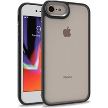 Case World Apple iPhone 7 ile Uyumlu Kapak Metal Kamera Korumalı Arkası Şeffaf Silikon ile Uyumlu Kılıf - Siyah