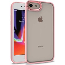 Case World Apple iPhone 8 ile Uyumlu Kapak Metal Kamera Korumalı Arkası Şeffaf Silikon ile Uyumlu Kılıf - Rose Gold