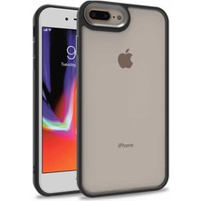 Case World Apple iPhone 8 Plus ile Uyumlu Kapak Metal Kamera Korumalı Arkası Şeffaf Silikon ile Uyumlu Kılıf - Siyah