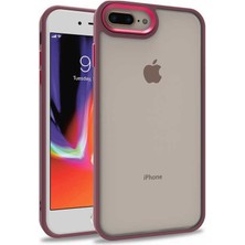 Case World Caseworld Apple iPhone 8 Plus Kapak Metal Kamera Korumalı Arkası Şeffaf Silikon Kılıf - Kırmızı