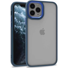 Case World Apple iPhone 12 Pro ile Uyumlu Kapak Metal Kamera Korumalı Arkası Şeffaf Silikon ile Uyumlu Kılıf - Mavi