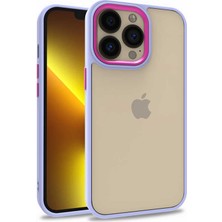 Case World Apple iPhone 13 Pro ile Uyumlu Kapak Metal Kamera Korumalı Arkası Şeffaf Silikon ile Uyumlu Kılıf - Lila