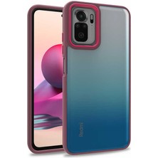 Case World Xiaomi Redmi Note 10 ile Uyumlu Kapak Metal Kamera Korumalı Arkası Şeffaf Silikon ile Uyumlu Kılıf - Kırmızı