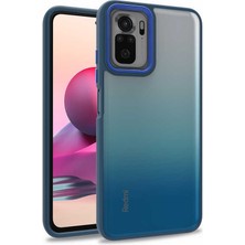 Case World Xiaomi Redmi Note 10 ile Uyumlu Kapak Metal Kamera Korumalı Arkası Şeffaf Silikon ile Uyumlu Kılıf - Mavi