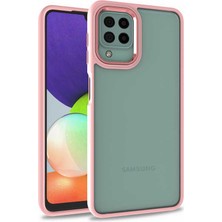 Case World Caseworld Samsung Galaxy M12 Kapak Metal Kamera Korumalı Arkası Şeffaf Silikon Kılıf - Rose Gold