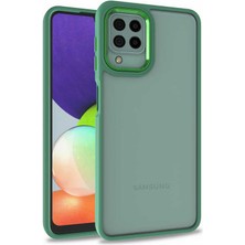 Case World Samsung Galaxy M12 ile Uyumlu Kapak Metal Kamera Korumalı Arkası Şeffaf Silikon ile Uyumlu Kılıf - Yeşil