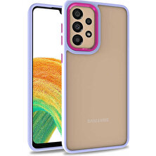 Case World Samsung Galaxy A32 4g ile Uyumlu Kapak Metal Kamera Korumalı Arkası Şeffaf Silikon ile Uyumlu Kılıf - Lila