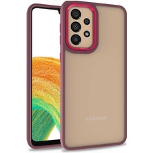 Case World Samsung Galaxy A73 ile Uyumlu Kapak Metal Kamera Korumalı Arkası Şeffaf Silikon ile Uyumlu Kılıf - Kırmızı