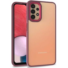 Case World Samsung Galaxy A13 4g ile Uyumlu Kapak Metal Kamera Korumalı Arkası Şeffaf Silikon ile Uyumlu Kılıf - Kırmızı