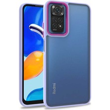 Case World Xiaomi Redmi Note 11 Global ile Uyumlu Kapak Metal Kamera Korumalı Arkası Şeffaf Silikon ile Uyumlu Kılıf - Lila