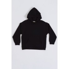 RECOLOR Organik Kapüşonlu Uzun Kollu Kız Çocuk Sweatshirt - Siyah - 10-12